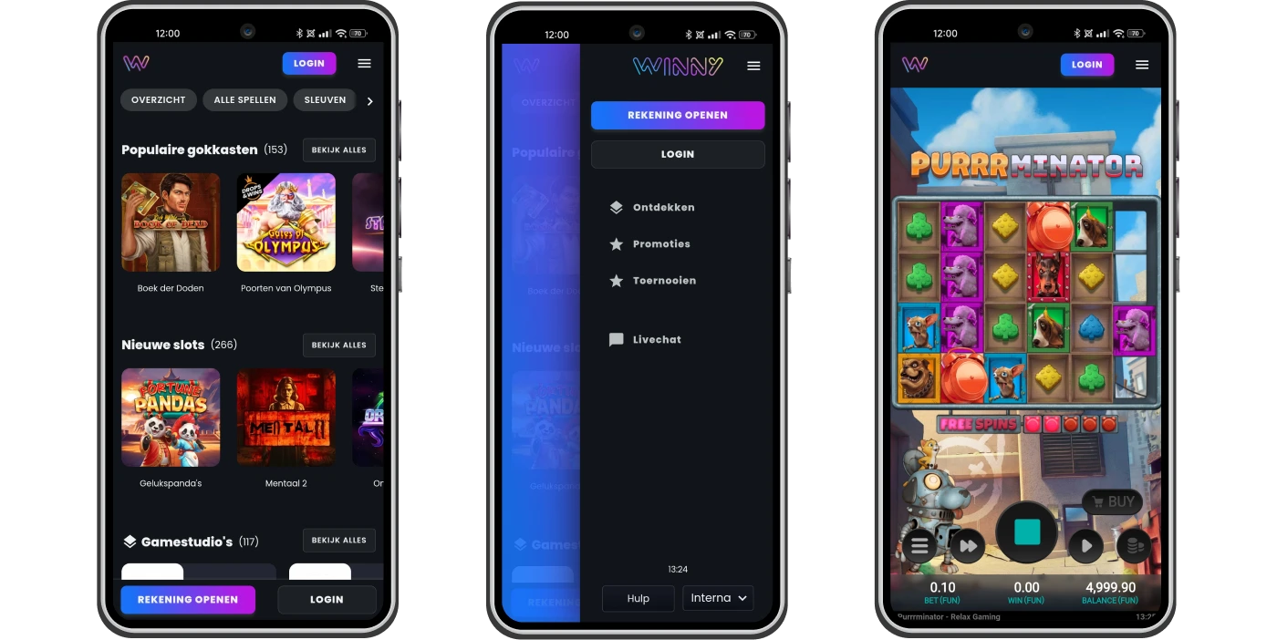 Speel overal met de mobiele versie van Winny Casino